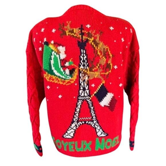 Vintage 1993 The Eagle’s Eye Joyeux Noël Paris Christmas Sweater Cardigan M - Picture 4 of 8